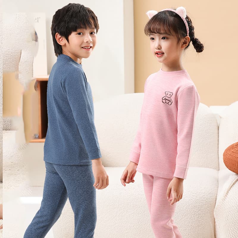 2025 Autumn/Winter Children's Solid Color Mock Neck Thermal Underwear Set, Soft and Stretchy Homewear for Boys and Girls