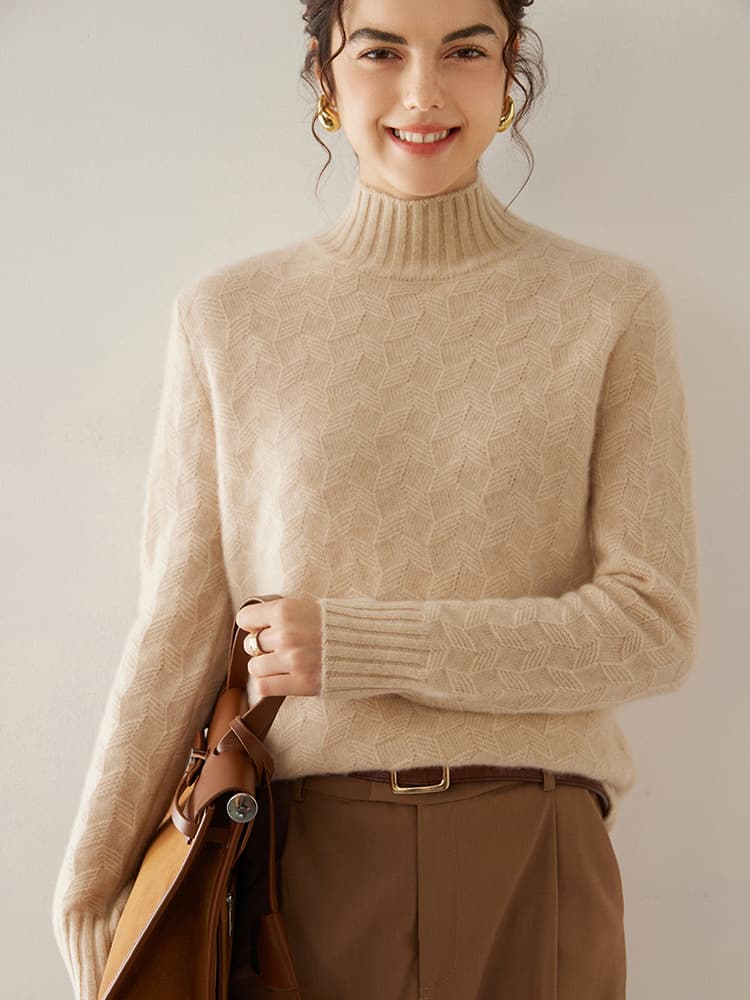 Versatile Cashmere Bottoming Sweater Women's Pullover Solid Color Casual Long Sleeve Top Cable Half Turtle Collar Cashmere Sweater