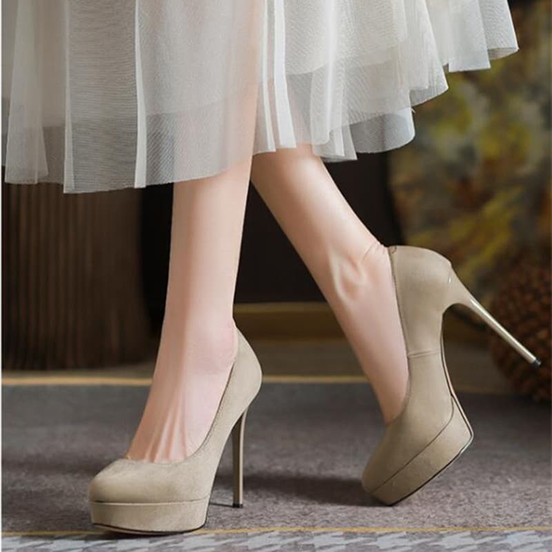 Fashion Women's Platform Ultra High Heels 10cm 12cm Suede Round Toe Stiletto Heels for Cross-Border Trade