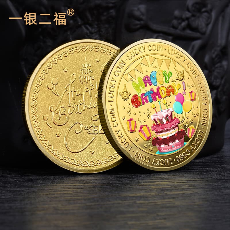 Birthday Gift Commemorative Coin Multilingual Souvenir Medal Birthday Cake Lucky Children Coin