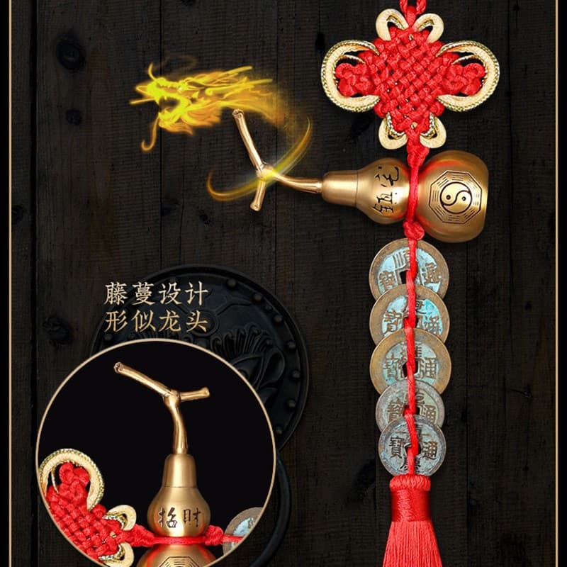 Brass green rust Five Emperors Money door to door gourd pendant Copper Five Emperors Money entrance door to door auspicious knot pendant accessories