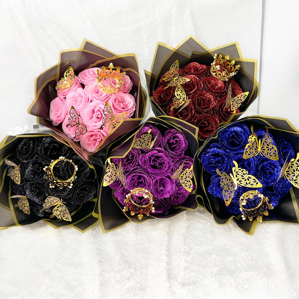 Butterfly Crown 11 Glitter Rose Bouquet 520 Valentine's Day Graduation Gift for Girlfriend Creative Birthday Gift Finished