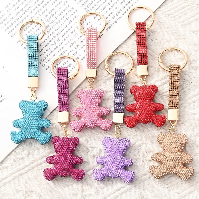 Cross-border Cute Bear Keychain Premium Ceramic Clay Exquisite Phone Charm Cartoon Rhinestone Car Keychain