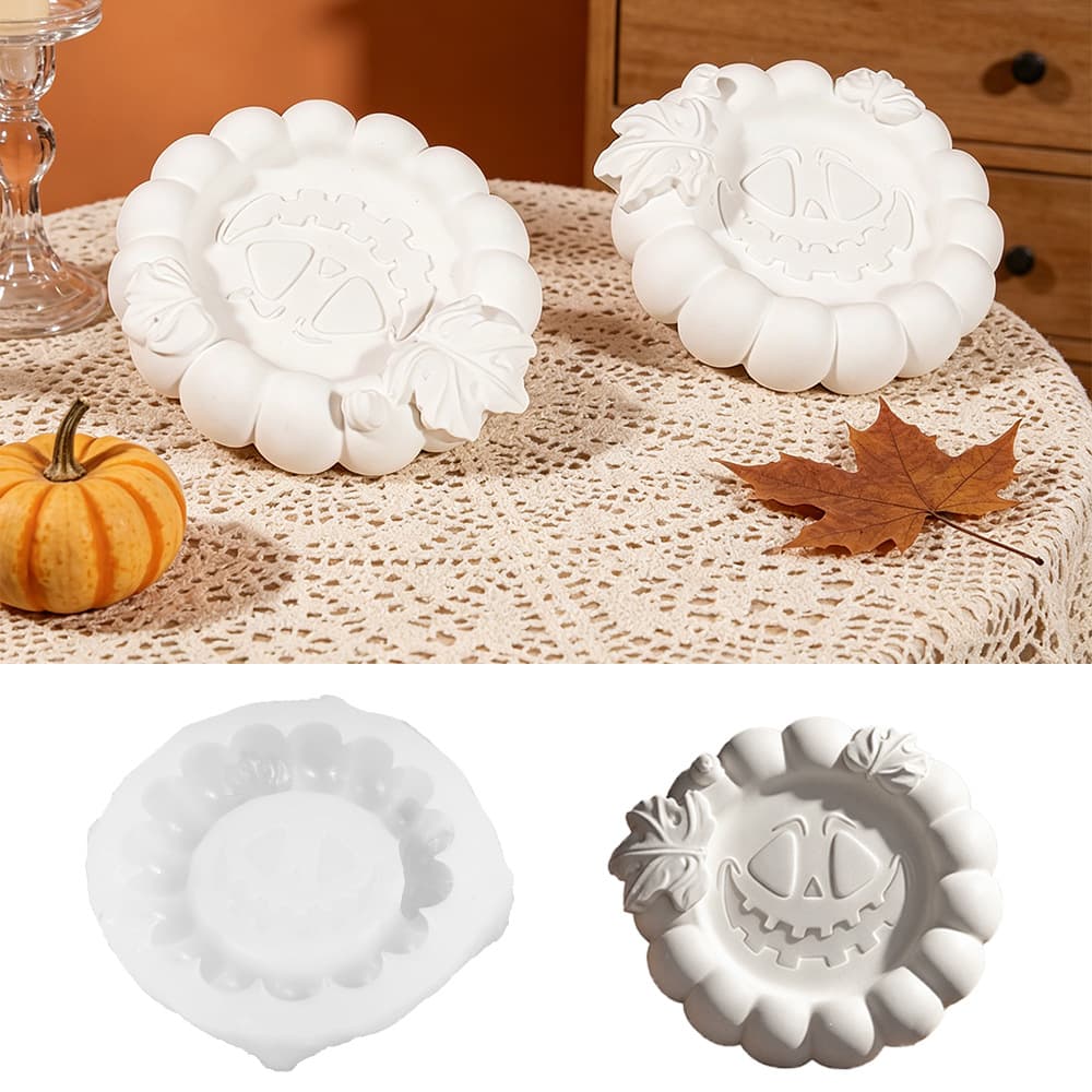 Halloween Pumpkin with Leaves Tray Storage Silicone Mold DIY Plaster Dish Coaster Resin Mold