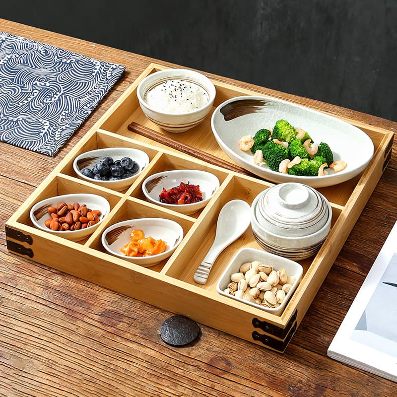 Japanese-style B&B dinner plate breakfast set retro divided dinner plate commercial hotel restaurant tableware cross-border foreign trade tray