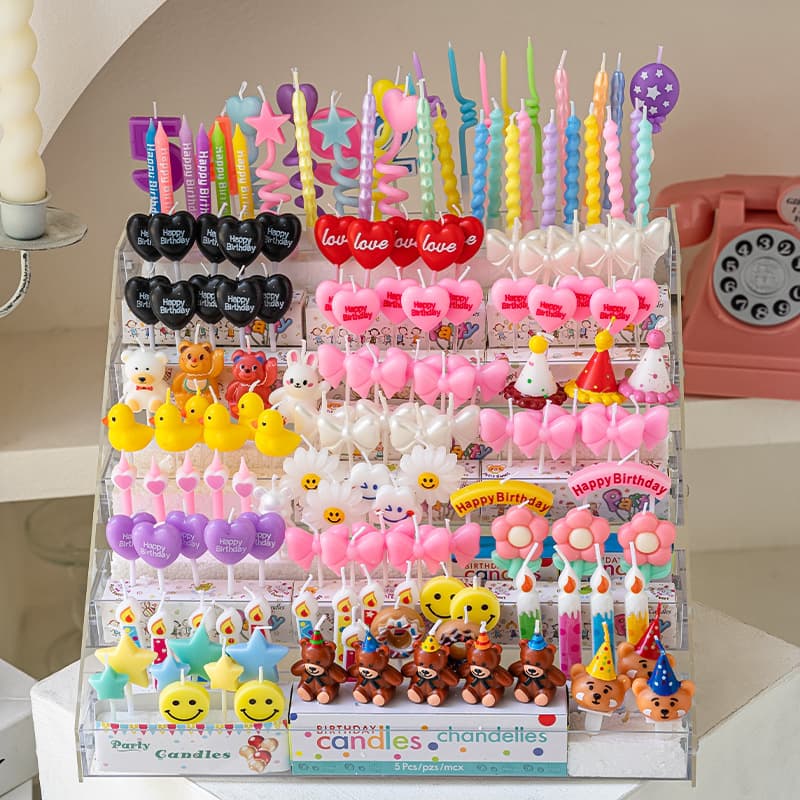 Ins Style Cartoon Birthday Cake Decoration Candle Flower Party Hat Bear Smiley Heart Kids Birthday Candle