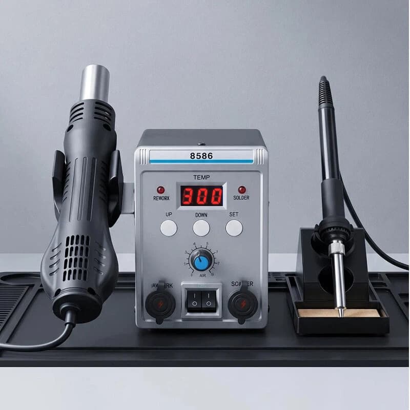 Hot Air Gun Dual-Screen Digital Display 2-in-1 Rework Station Mobile Phone Electronics Repair Soldering Station Electric Soldering Iron Rework Station 2-in-1
