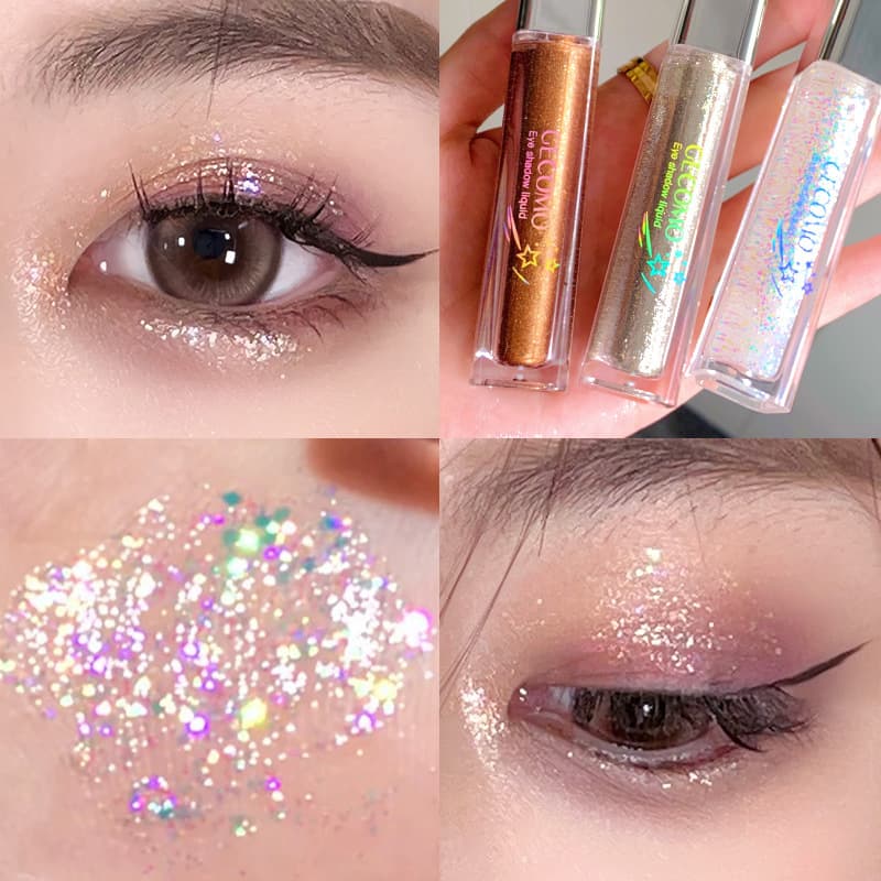 Gemon Shimmering Colorful Liquid Eyeshadow, Glitter Pearl Brightening Highlight Teardrop Single Color Sequins Liquid Eyeshadow Cross-border
