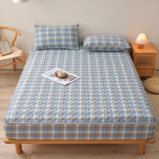 2025 New Cross-Border Cloud Yarn-Dyed Pure Cotton Fitted Sheet Antibacterial Cotton Mattress Protector Dust Mite Proof Fitted Sheet