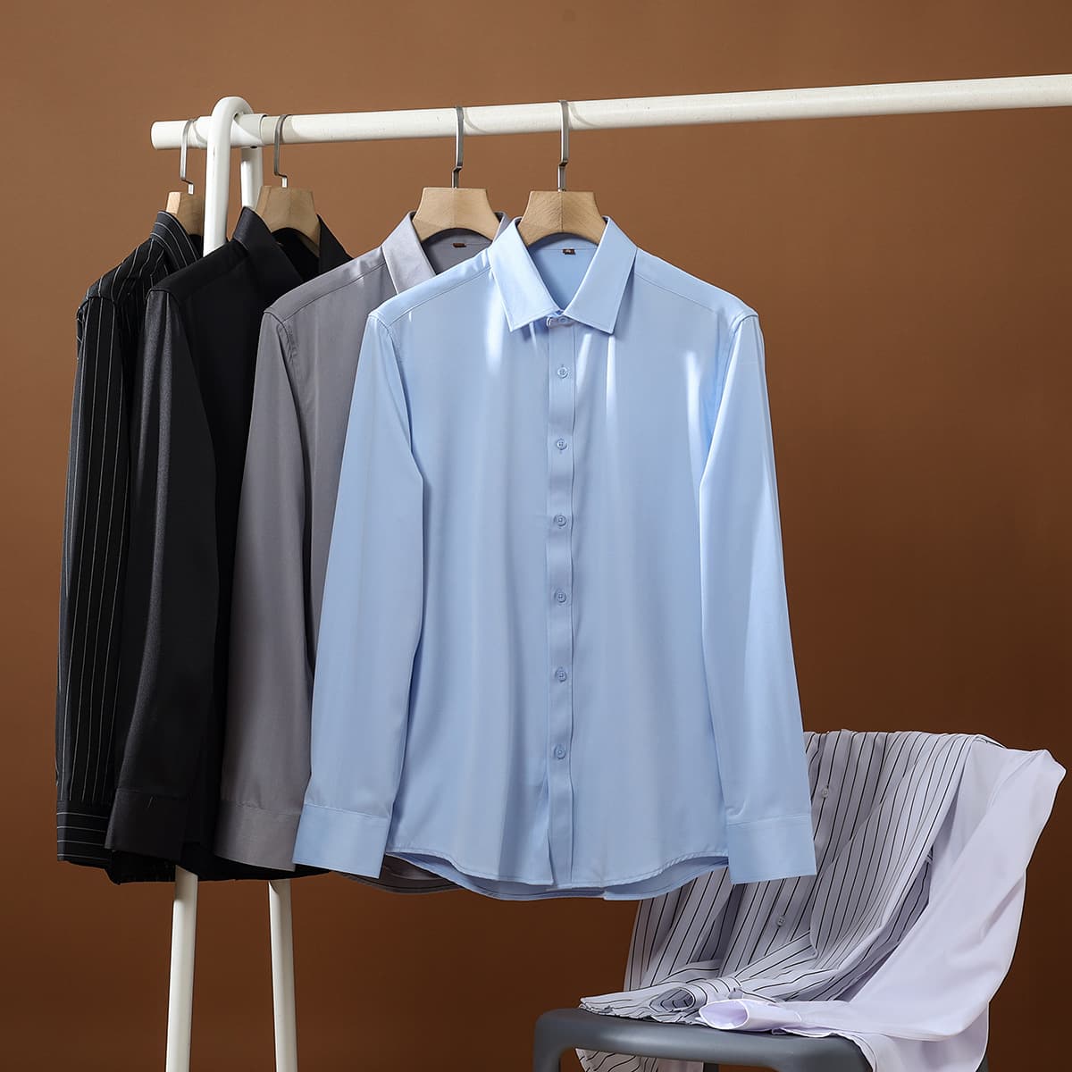 High-end texture! 299 offline! Shiny and bouncy! Autumn men's commuting business long-sleeved shirts
