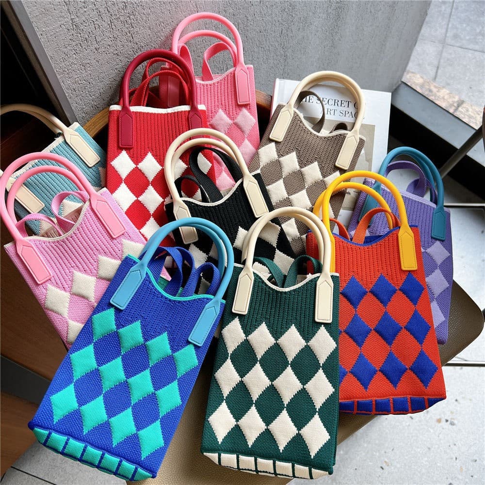 Cartoon Knitted Mobile Phone Bag Loving Women Korean Version Versatile Shoulder Crossbody Bag Travel Coin Purse Small Handbag Crossbody