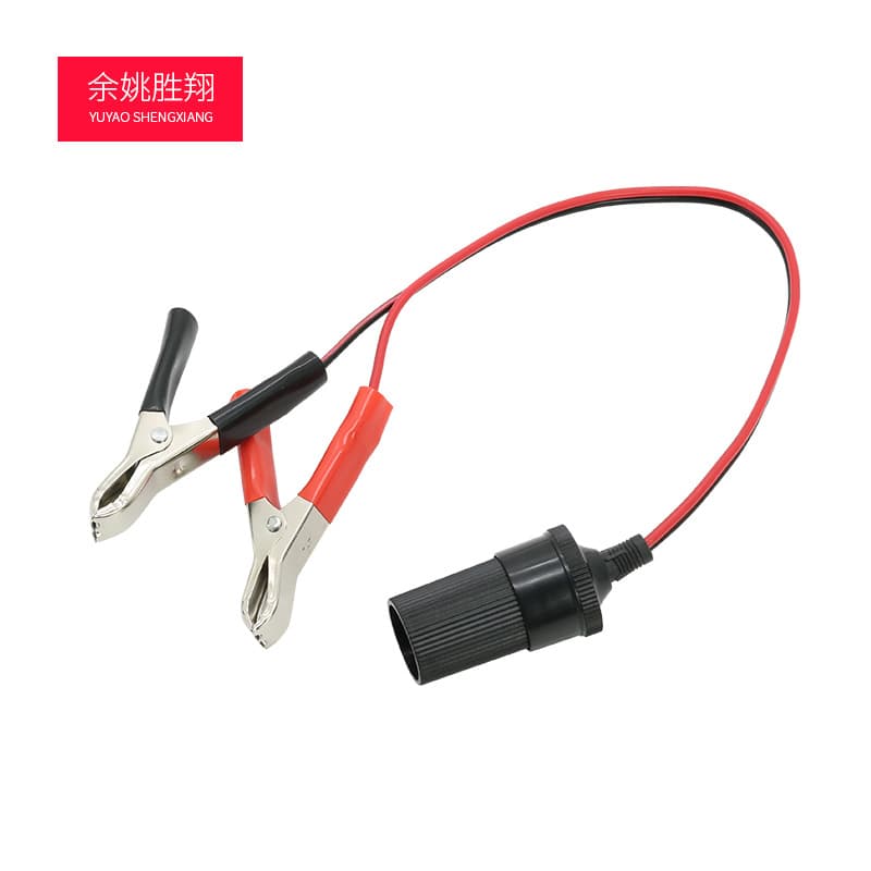 Fish clip cable, red and black parallel wire battery clip, half-sheathed fish clip, fish clip with cigarette lighter socket power cord.
