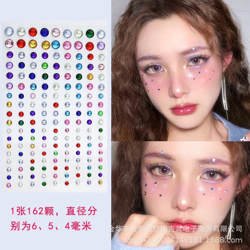 Transparent Simulated Water Droplet Stickers with Colorful Rhinestones for Face Makeup, Candy Bubble Beads with Adhesive Backing for Cosplay and Performance