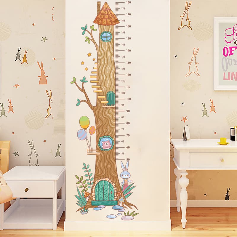 Cute Kids Growth Height Chart Baby Room Decorative Sticker Self-Adhesive Wallpaper Cartoon Wall Sticker Measuring Height Wall Decal