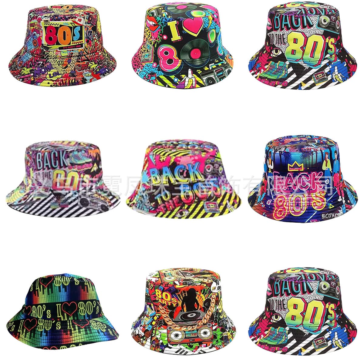Amazon's new printed graffiti hat men's nostalgic classic pattern double-sided basin hat women's outdoor sun hat