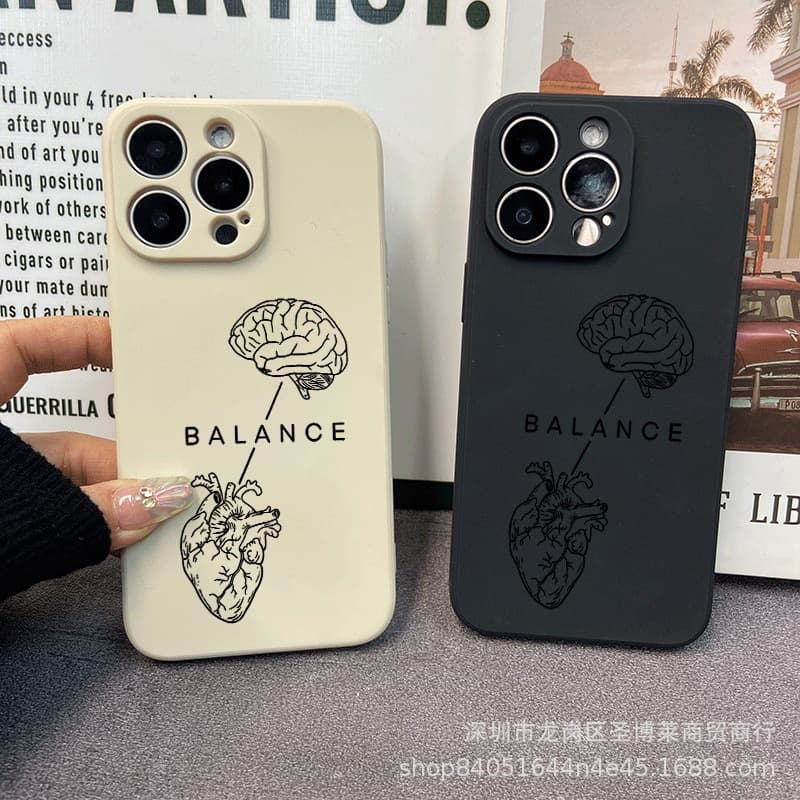 Line Heart Phone Case for iPhone 15, 14 Pro Max, Full Coverage 13/11 Shockproof 16/15 Protective Cover 17