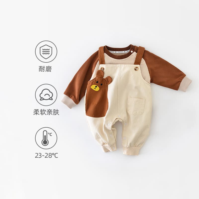 Male and female babies new bear overalls suit spring and autumn cartoon casual pants Korean version for children going out