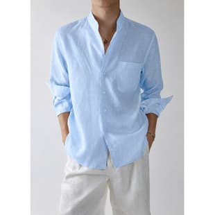 Trendy Personality Rogue Shirt Old Money Style Fashion Casual Men's Solid Simple Lightweight Comfortable Stand Collar Shirt
