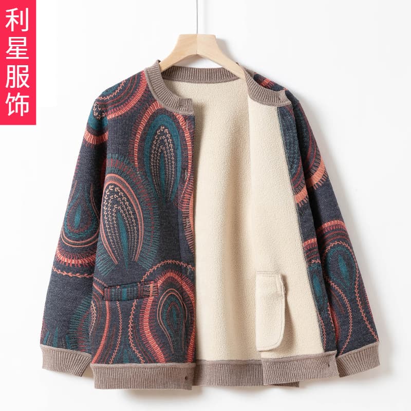 Women's winter coats for middle-aged and elderly women, new autumn and winter thermal underwear, fleece-lined and thickened.