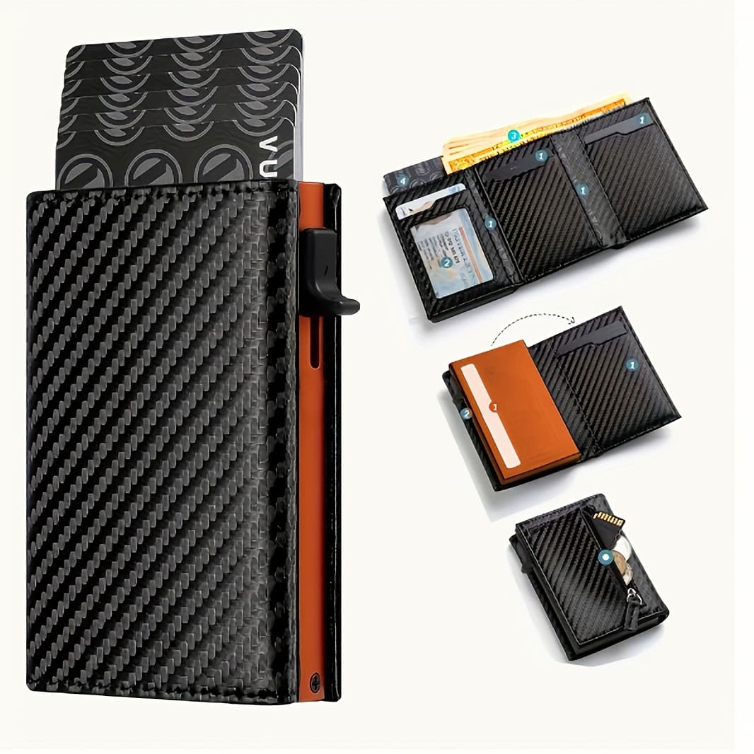 Carbon Fiber Pattern 70% off Men's Wallet Multifunctional Card Holder Magnetic Zipper Coin Pocket Business Short Lightweight Wallet