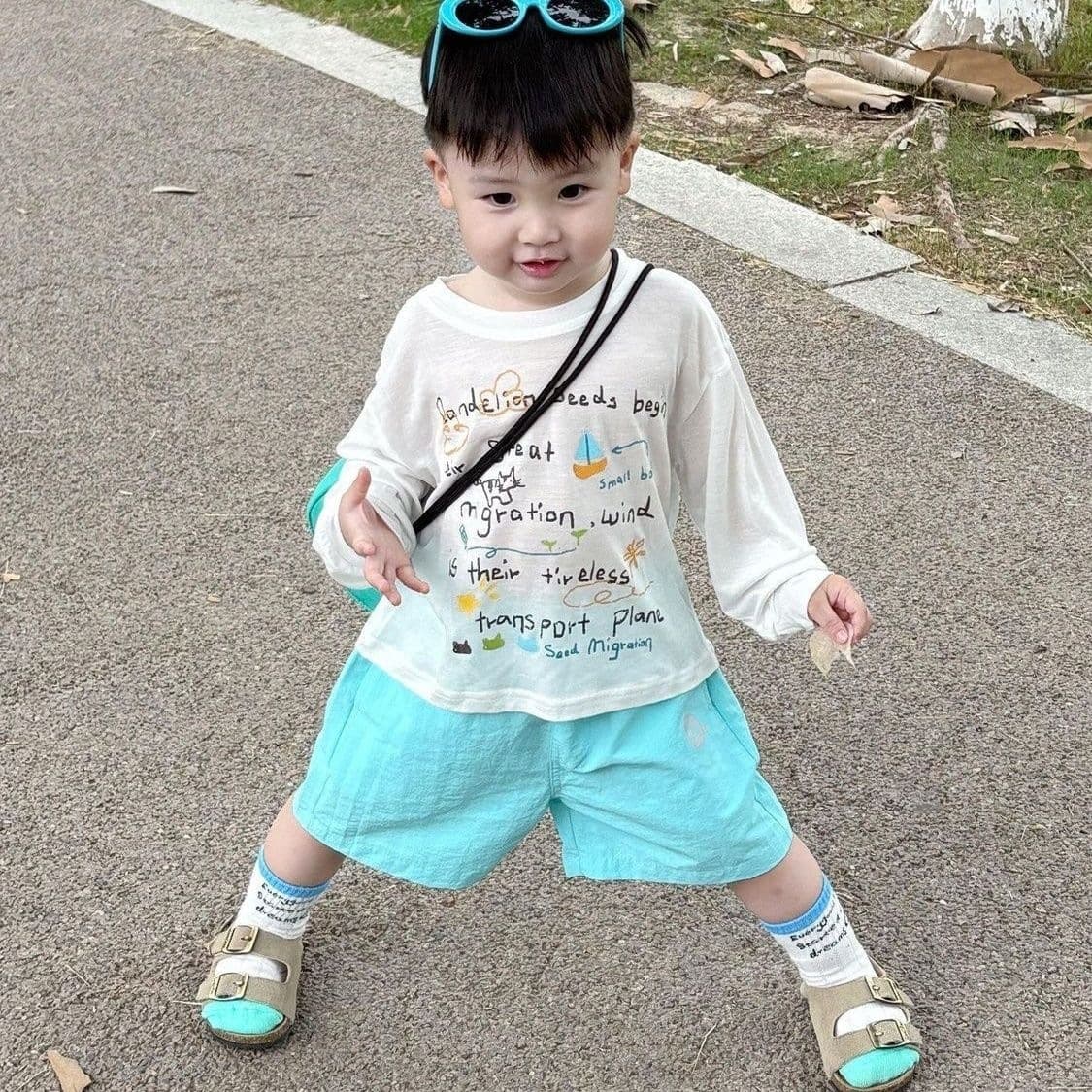 Summer new boys' suit, fashionable children's cartoon printed sunscreen long-sleeved shirt, thin casual shorts