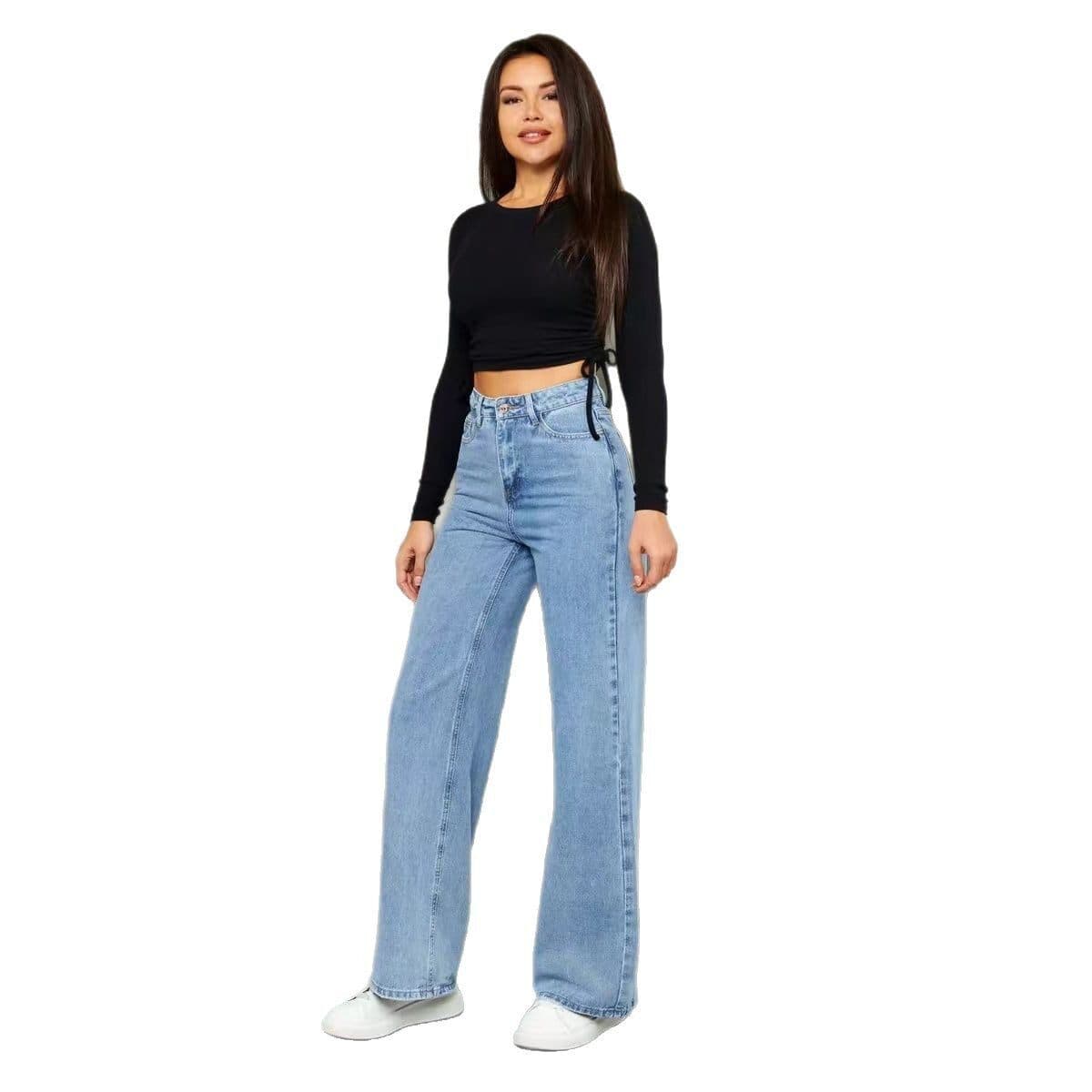 Amazon cross-border foreign trade European and American high-waist straight jeans for women summer Korean style commuting wide-leg jeans