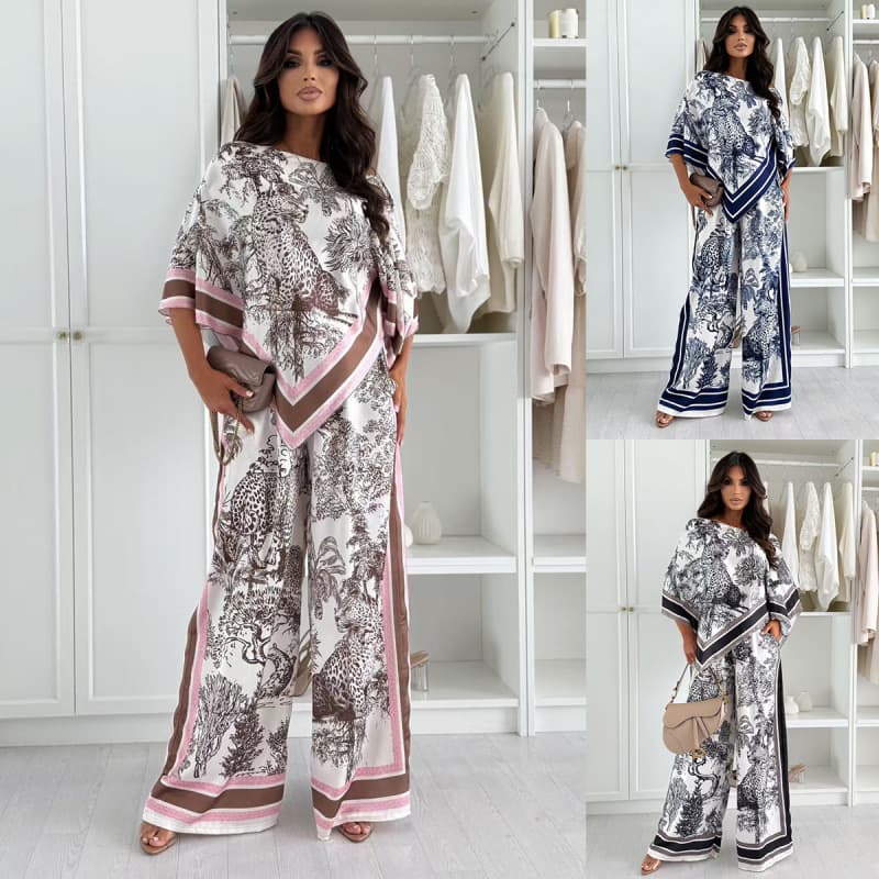 Amazon and AliExpress Cross-Border New Fashion Printed Top + Matching Patterned Pants Set