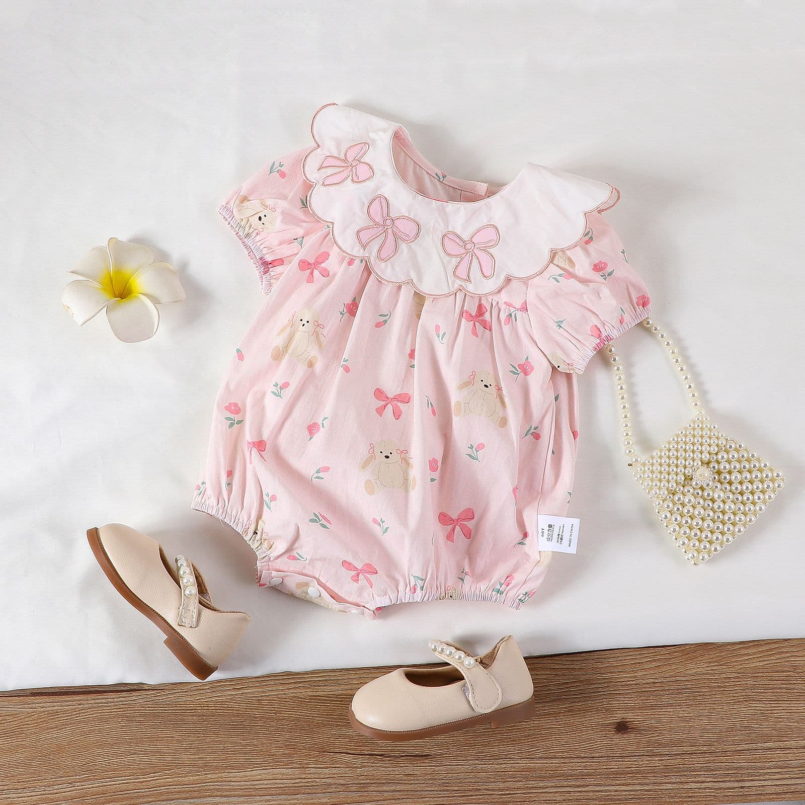 Baby girl baby summer jumpsuit full moon 100-day princess harem summer thin short-sleeved fart-covering clothes in stock