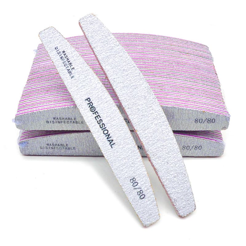 Factory Direct Professional Nail File 80/80 Coarse Grit Half-Moon Shaping Strip, Washable Manicure File for Nail Shaping and Buffing