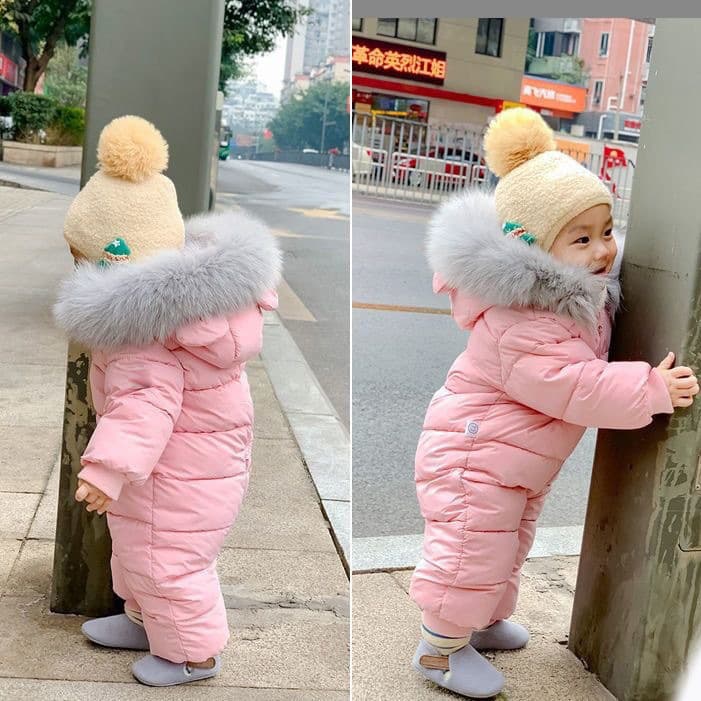 Export Cross-border Hot-selling Newborn Baby Clothes Infant Romper Winter Thickened Fur Collar Baby Crawling Suit Fleece Cotton Padded Jacket