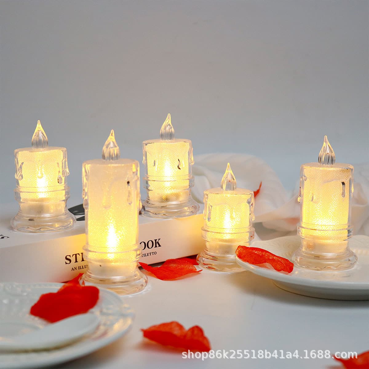 Acrylic crystal transparent candle lamp LED electronic light decoration candlestick Christmas simulation dripping tea light ornament