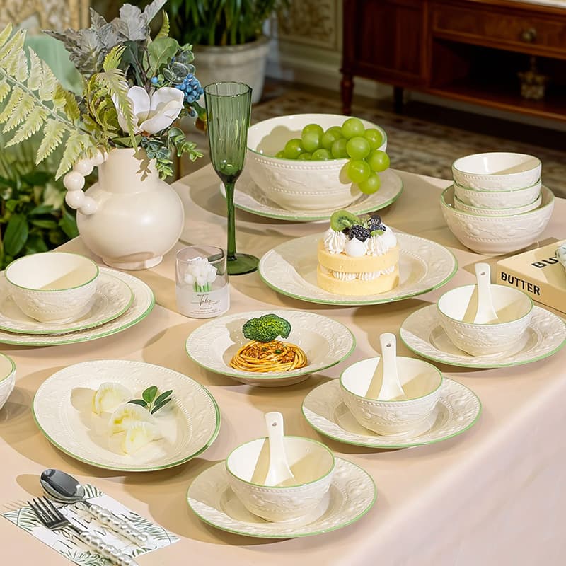Bowl and Plate Set 2026 New Household High Appearance Nordic Style Relief Bowls and Plates Dinnerware Set, Wedding Housewarming Gift