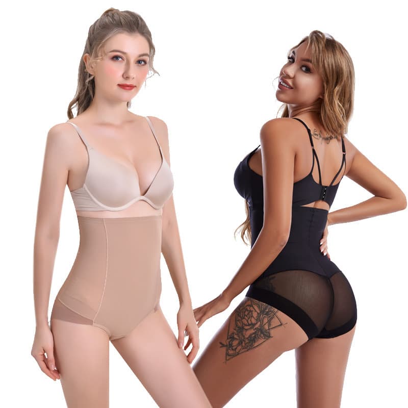 Cross-border Women's High-Waist Tummy Control Shapewear Panties Postpartum Ice Silk Butt-Lifting Breathable Mesh Shaping Triangle Panties