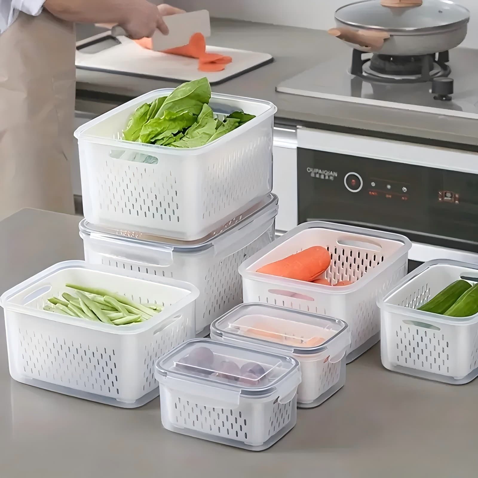 Large Capacity Sealed Refrigerator Storage Container for Kitchen, Food Grade with Lid, Airtight Storage Box
