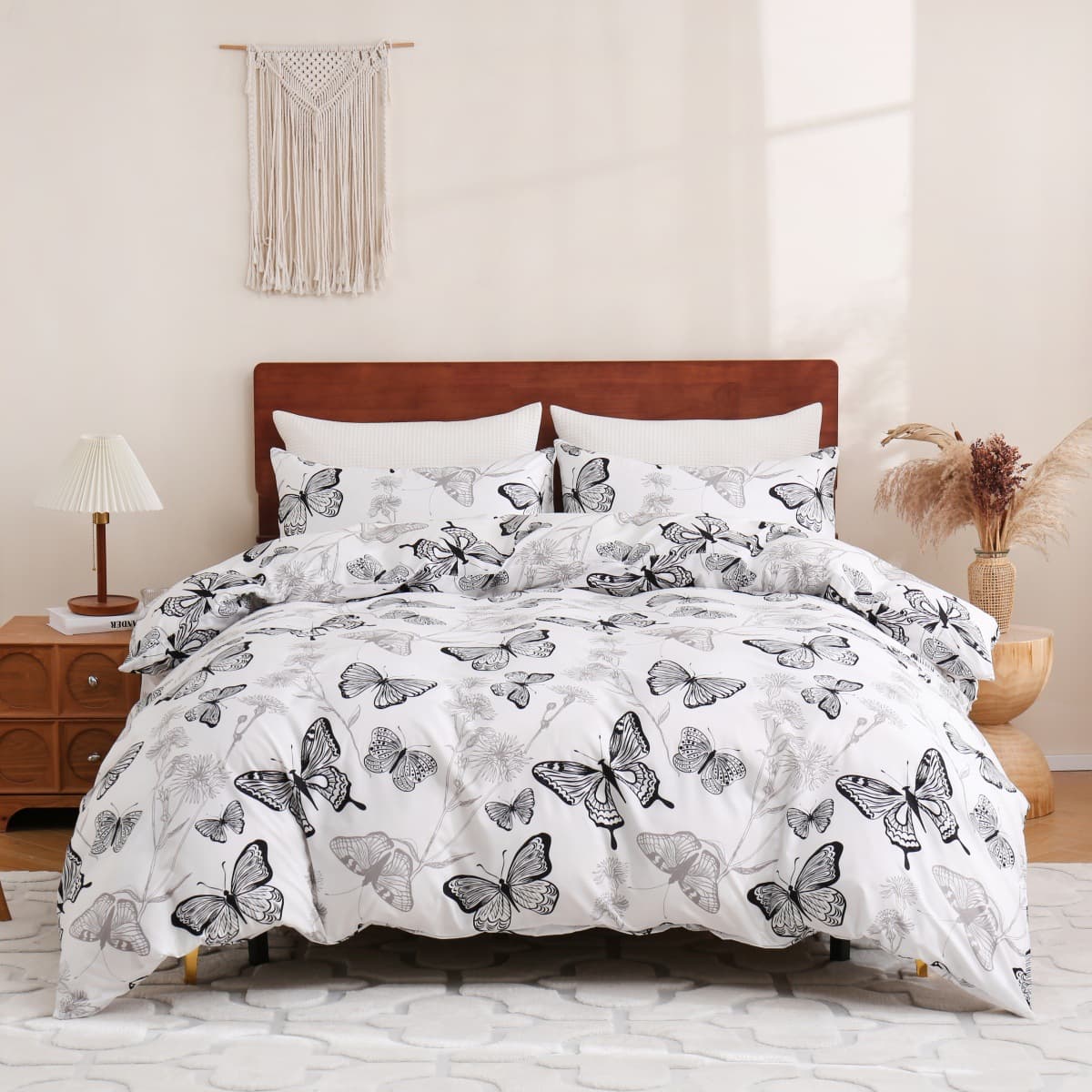 Cross-border Amazon Black and White Butterfly Double-Sided Printed Duvet Cover Bedding Three-Piece Set Wholesale from Manufacturer