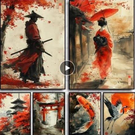 Cross-border Hot Selling Living Room Decorative Painting Japanese Dream Cartoon Geisha Animal Landscape Print Modern Bedroom Home Hanging Picture