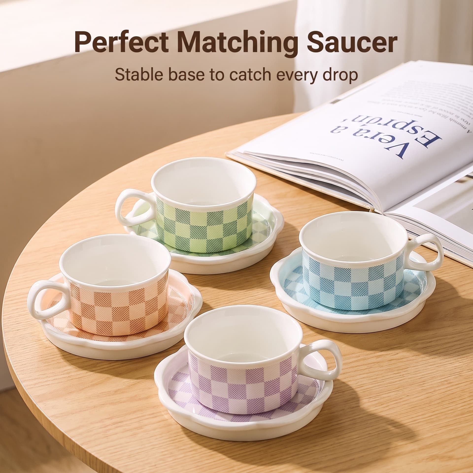 Cross-border Hot Selling Grid Ceramic Mug Office Mug Home Use Creative Ceramic Mug Multiple Specifications Simple Ceramic Mug