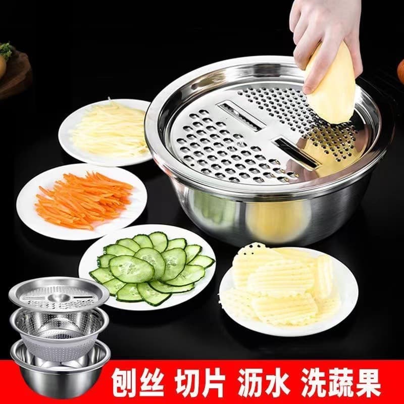 Stainless steel grating basin, drain basin, rice washing basin, slicing and chopping, grating and shredding device, multifunctional household vegetable sink