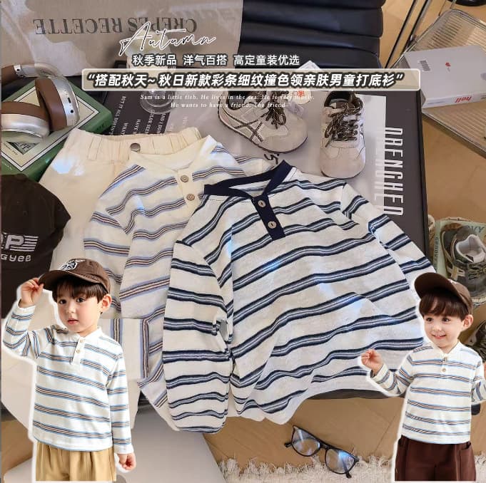 Fall New Striped Henley Collar Short Sleeve T-Shirt Men Women Summer Loose American Retro Casual Half Sleeve Long Sleeve
