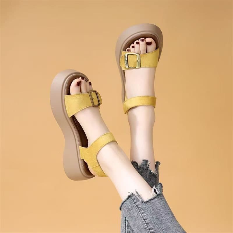Korean Fashion Thick Sole Velcro Roman Sandals for Women 2026 Summer New Soft Lightweight Beach Shoes Plus Size
