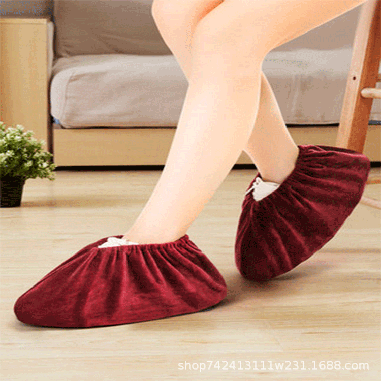 Flannel shoe covers, thickened anti-slip dust-proof student computer room breathable, indoor adult cloth shoe socks