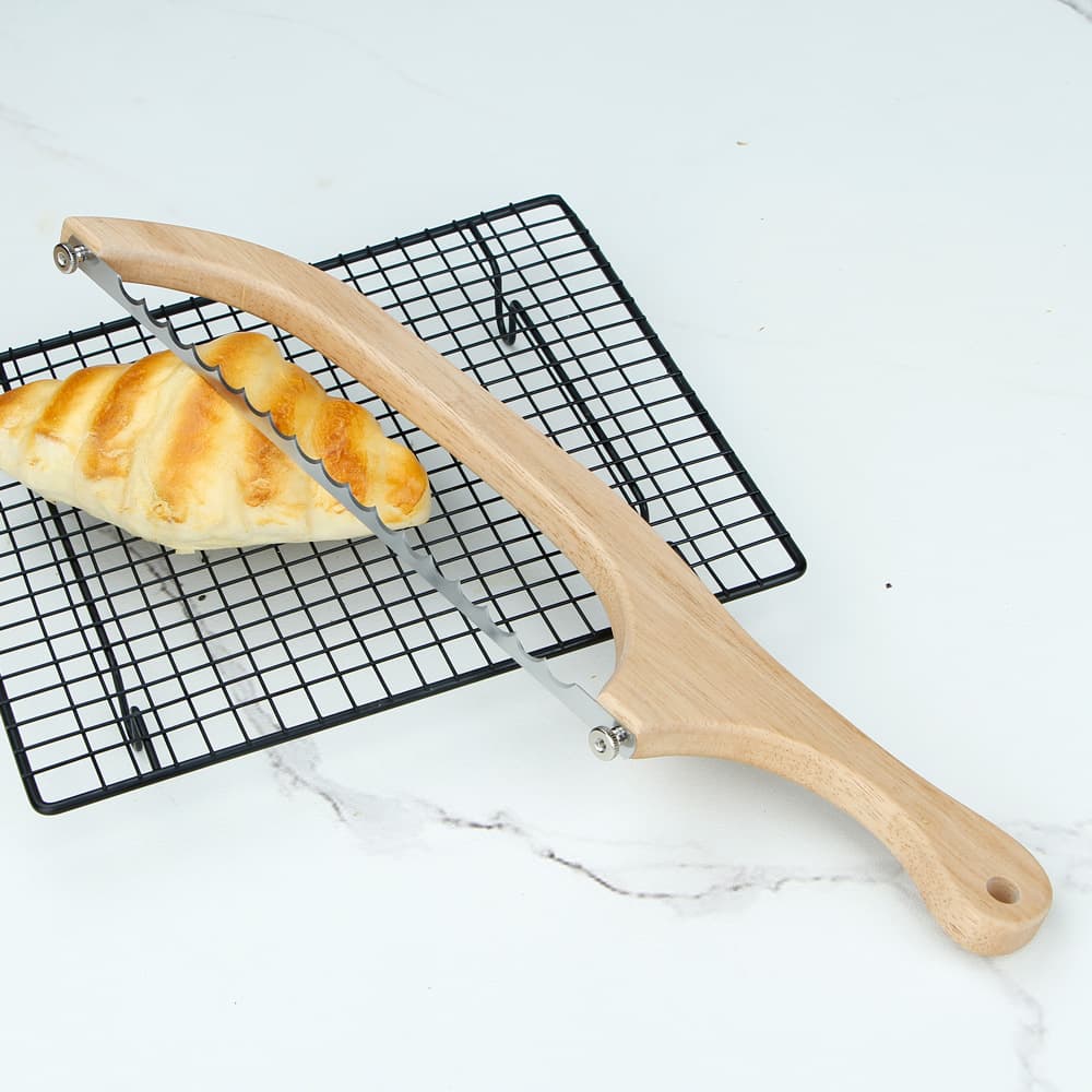 Cross-border New Product Wooden Bread Cutting Saw Bow-shaped Baguette Slicing Knife Baking Serrated Toast Saw Bread Cutter
