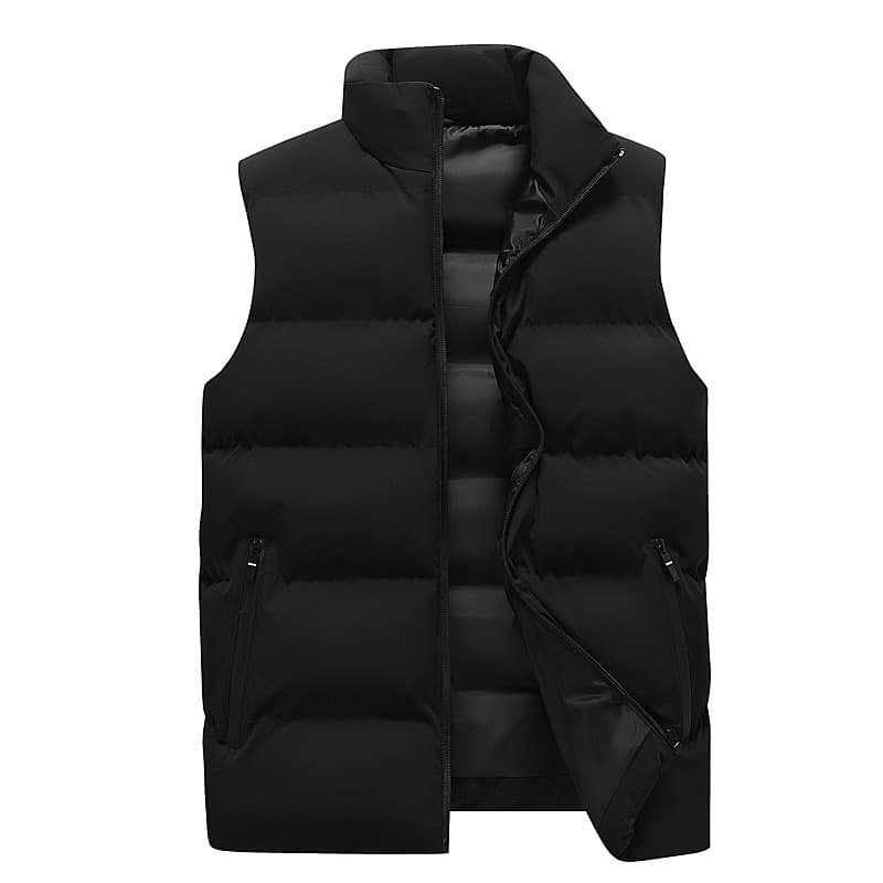 Men's winter stand-up collar vest, trendy style, solid color, thickened, warm sleeveless cotton-padded jacket.