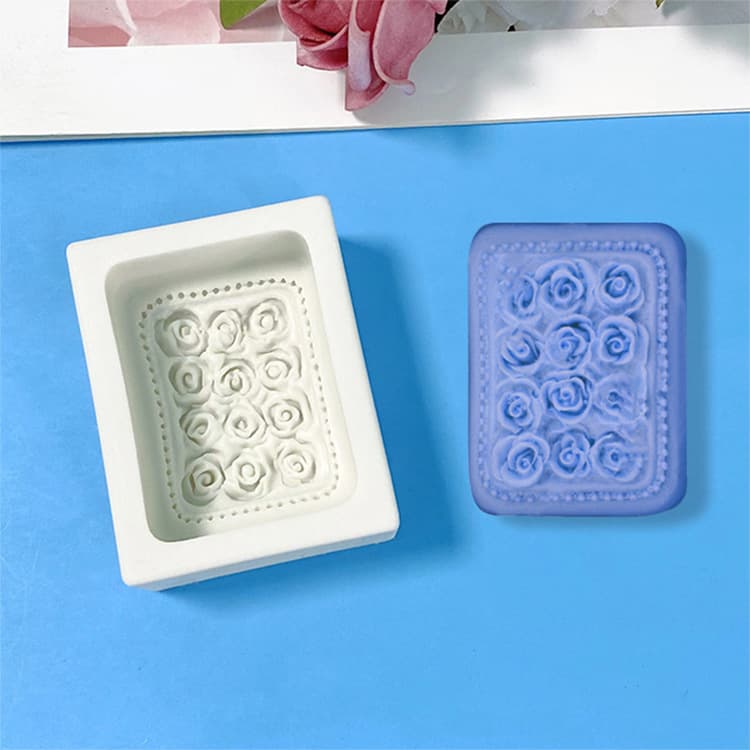 DIY Soap Making Silicone Mold Rectangle Rose Relief Soap Cake Decoration Baking Fondant Mold