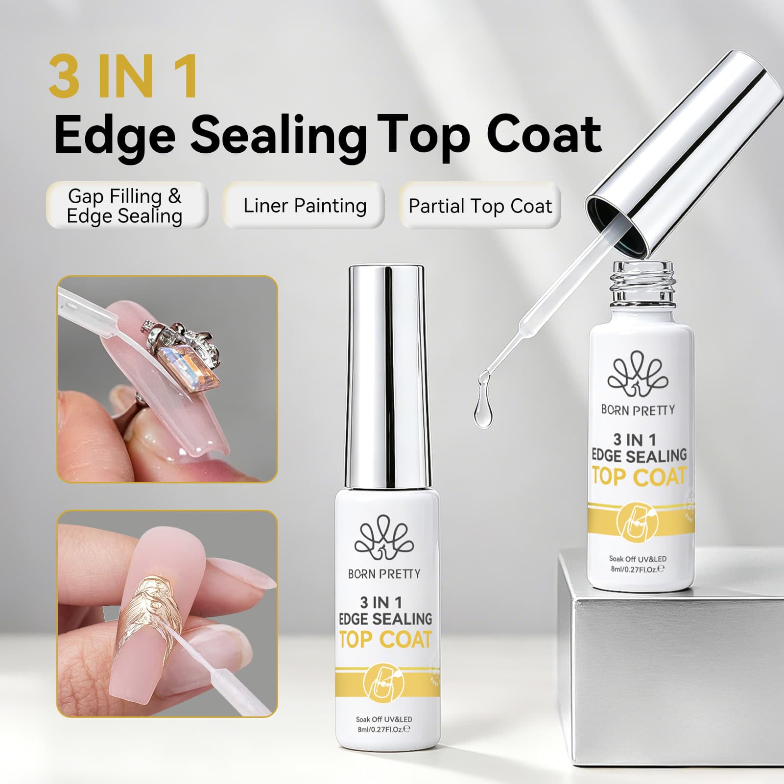 BORN PRETTY cross-border new edge sealing glue 3-in-1 caulking, no-wash, rubable powder multi-functional phototherapy glue