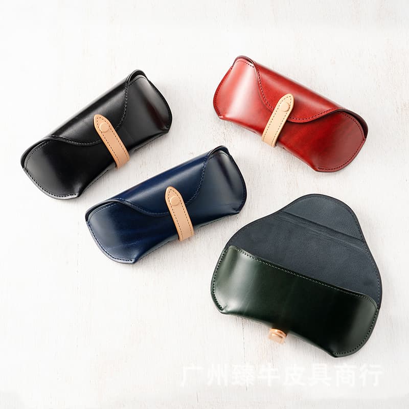 New Genuine Leather Drawstring Buckle Storage Glasses Case, Unisex Vegetable-Tanned Leather Handmade Myopia Glasses Protector