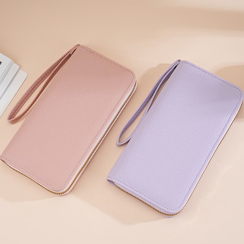 Cross-Border Pebbled Grain Women's Long Wallet Wristlet Clutch Large Capacity Purse Phone Bag Wallet