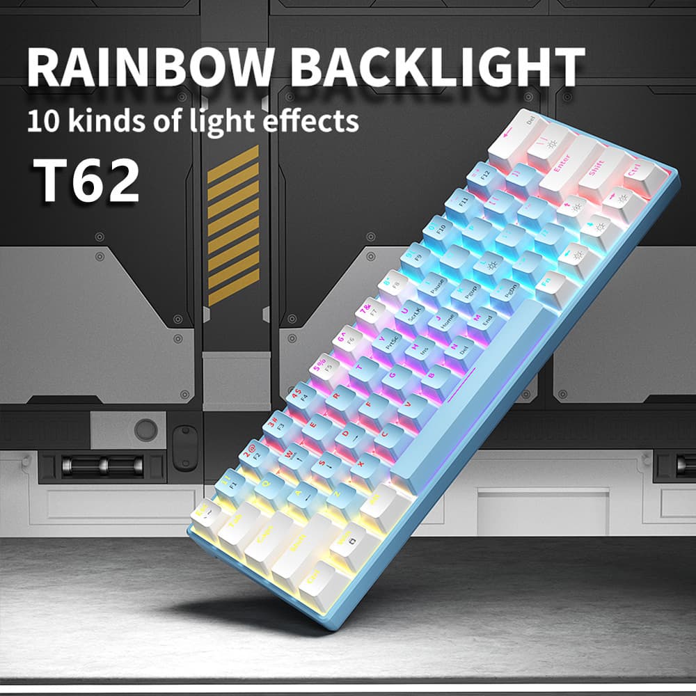 Cross-border T62 Russian Wired Mechanical Keyboard Hot-Swappable Portable Compact Esports Blue Red Switch Russian RGB Mixed Backlight