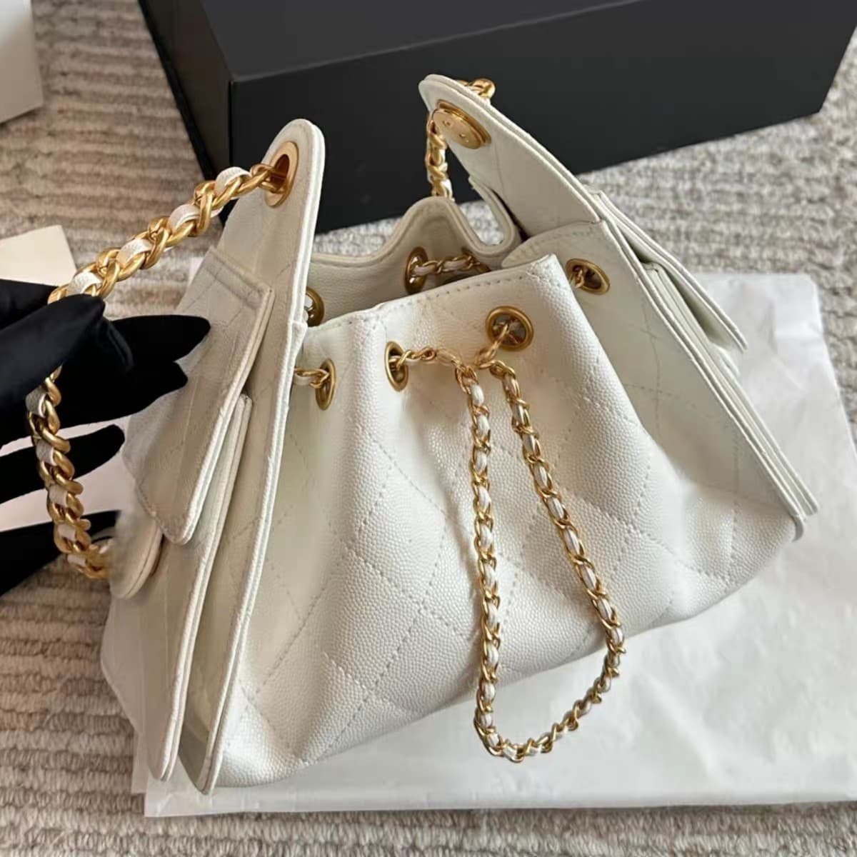 25bag Diamond Quilted Drawstring Bucket Mini Underarm Bag 2026 New Chain Shoulder Bag Crossbody Bag for Women