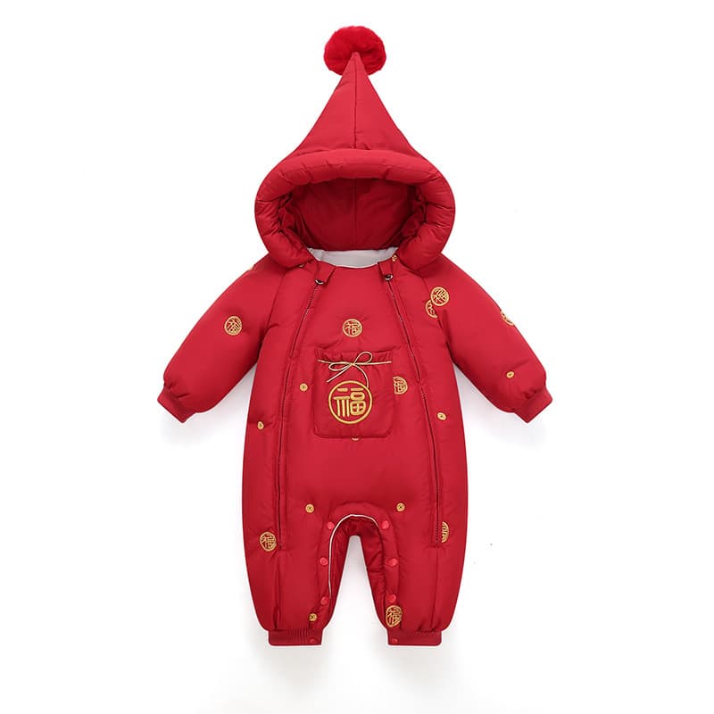 2025 Unisex Baby Down Jumpsuit Thickened Infant Crawling Suit Newborn Red Chinese New Year Outfit